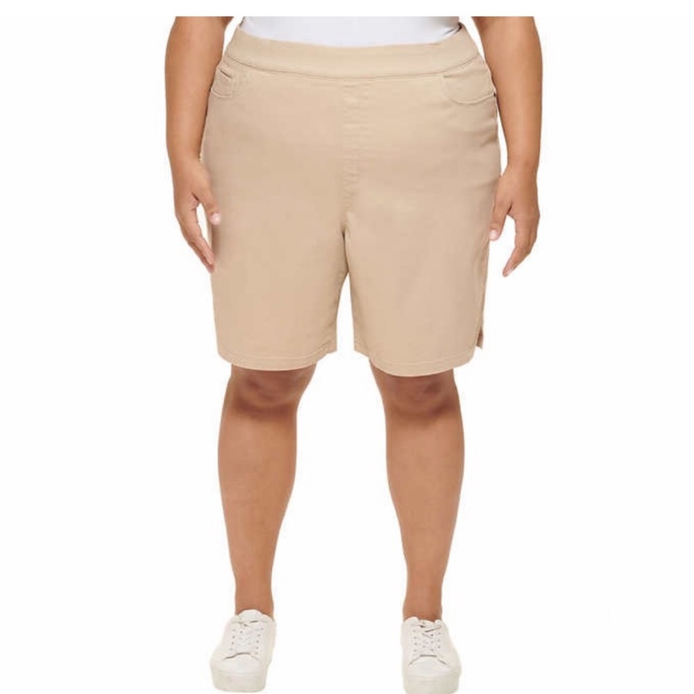 DKNY Jeans Women's Chino Khaki Shorts Stretch Slimming Waistband SZ 2X